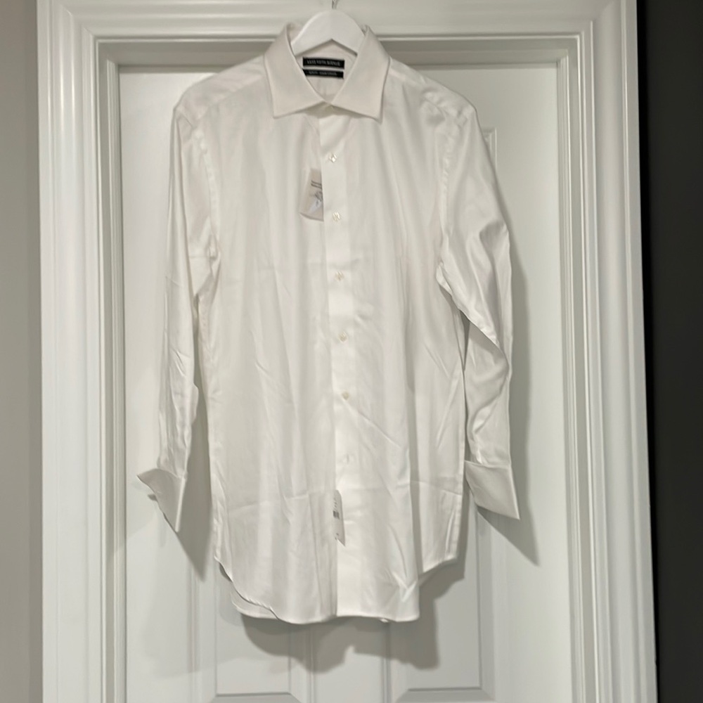 NEW SAKS FIFTH AVENUE Mens Slim Fit Dress Shirt with French Cuffs- White - 16